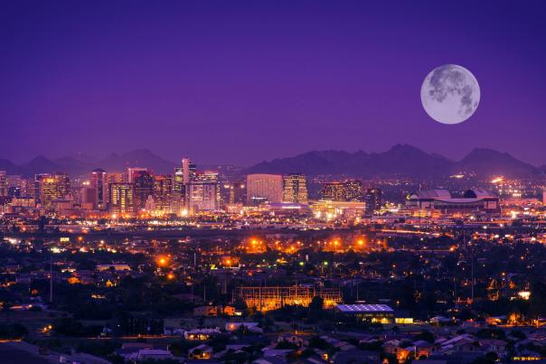 Downtown Phoenix Skyline with Full Moon Header
